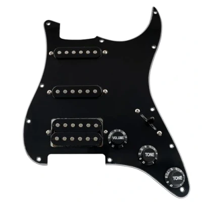 Afbeelding van Musiclily 11 Schroefgaten HSS Strat Loaded Pickguard ST Slagplaat met Single Coil Humbucker Elementenset voor Elektrische Gitaar Fender USA/Mexican Stratocaster Squier, 3 laags Zwart