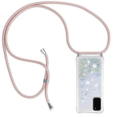 Afbeelding van Telefoon Ketting hoesje voor Samsung Galaxy S20 Bling Telefoonhoesjes met koord Transparant TPU Siliconen Hoes/Schattig Vloeistof Flash Cover band snoer, telefoonhoes Sleutelkoord Anti verloren Shock Proof