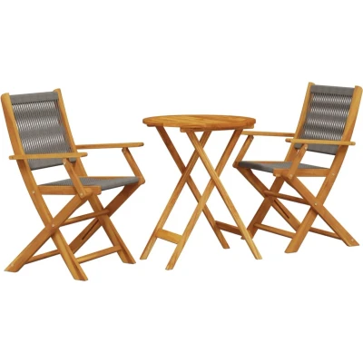 Afbeelding van vidaXL 3 delige Bistroset polypropeen en massief hout grijs
