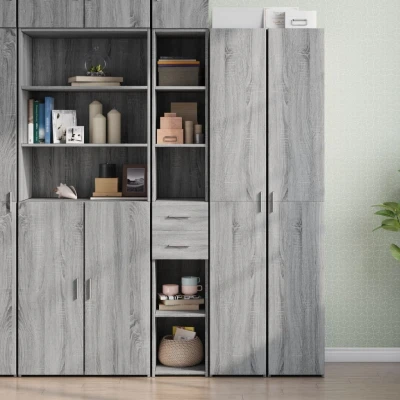 Afbeelding van Hoge kast 30x42,5x185 cm bewerkt hout grijs sonoma eikenkleur