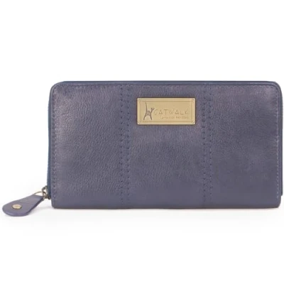 Afbeelding van CCatwalk Collection Dames Luxe Grote Organiser Portemonnee met Ritssluiting en Geschenk Doos Kwaliteit Echt Leer RFID Protectie Creditcard munten vak GALLERY Blauw