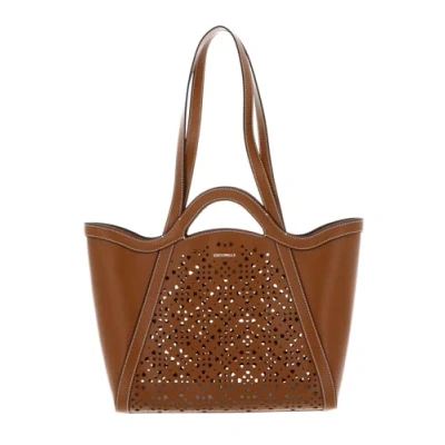 Afbeelding van COCCINELLE Leren Schoudertas Shopper Amalia Cow Perforation Handbag Cuir Lichtbruin