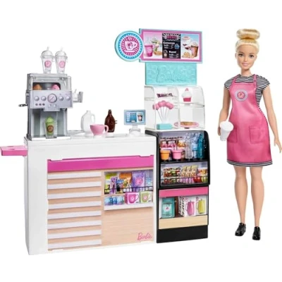 Afbeelding van Barbie Koffiebar met blonde mollige pop, 30 cm, en meer dan 20 onderdelen; voor kinderen vanaf 3 jaar, GMW03