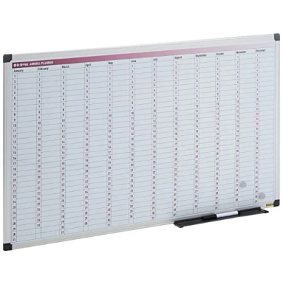 Afbeelding van Bi Office Jaarplanner met 366 dagen en twaalf maanden, magnetisch, aluminium frame, 90 x 60 cm, wit, zilver, zwart
