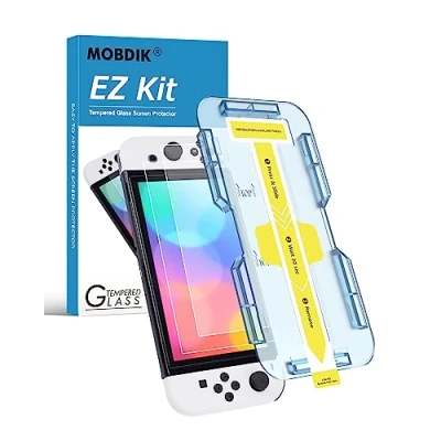 Afbeelding van MOBDIK [2 PACK] Gehard glas Screen Protector Compatibel met Nintendo Switch OLED model 2021 installatie Frame, eenvoudig te installeren, Bubble Free