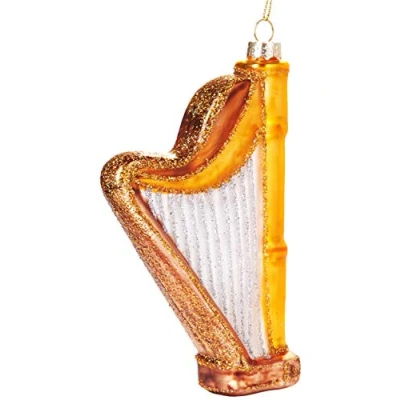 Afbeelding van BRUBAKER Harp Gold Handbeschilderde Kerstbal van Glas Mondgeblazen Kerstboomversieringen Figuren Grappige Deco Hangers Boombal 14 cm