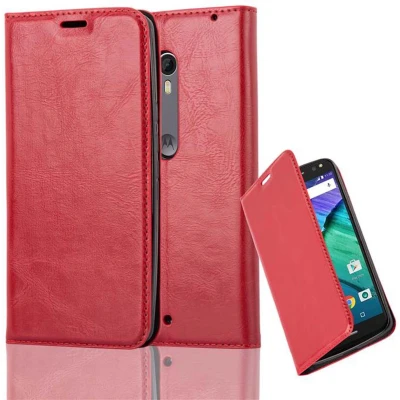 Afbeelding van Cadorabo Hoesje geschikt voor Motorola MOTO X STYLE in APPEL ROOD Beschermhoes Case magnetische sluiting Cover