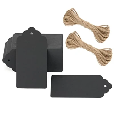 Afbeelding van G2PLUS Kraft Paper Gift Tags 100 stuks grote effen cadeaulabels 5 x 10 cm zwarte blanco etiketten met koord voor geschenken, 300 g/m²