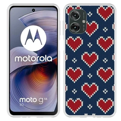 Afbeelding van Cazy Hoesje geschikt voor Motorola Moto G55 Siliconen Gebreide Hartjes