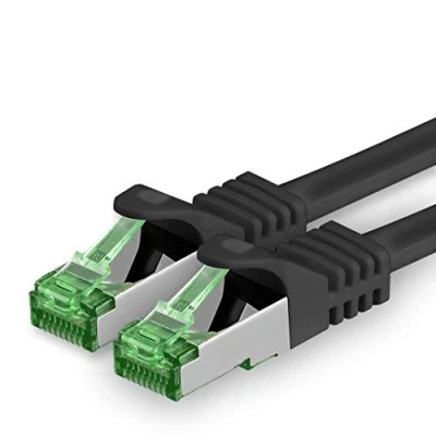 Afbeelding van 1aTTack.de Cat.7 netwerkkabel 1m zwart 1 stuk Cat7 Ethernet kabel netwerk Lan ruwe 10 Gb S FTP PIMF set patchkabel met Rj 45 connector Cat.6a