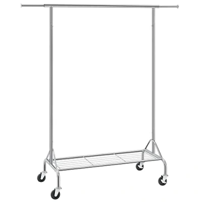 Afbeelding van Songmics Kledingrek Verrijdbaar Met Uitschuifbare Kledingstang Van 110,5 &gt; 150,5 Cm Wieltjes Mobiel Verstelbaar Kleren Rek Garderoberek