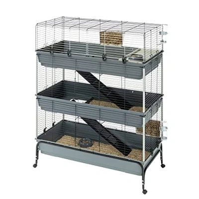 Afbeelding van Ferplast Konijnenkooi, RABBIT 120 TRIS met drie niveaus, voorzijde te openen, inclusief steun en accessoires, 118 x 58 xh 166 cm.
