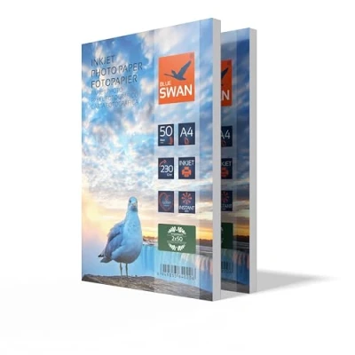 Afbeelding van Blue SWAN A4 Glanzend Fotopapier, Extra Dik, 230 g/m², 100 Vellen, Hoogglanzend Wit, Sneldrogend, Krasbestendig, Geschikt voor Inkjetprinters