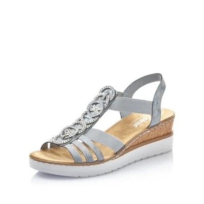 Afbeelding van Rieker Dames sleehak sandalen V38H8, vrouwen sandalen, blauw 12, 42 EU