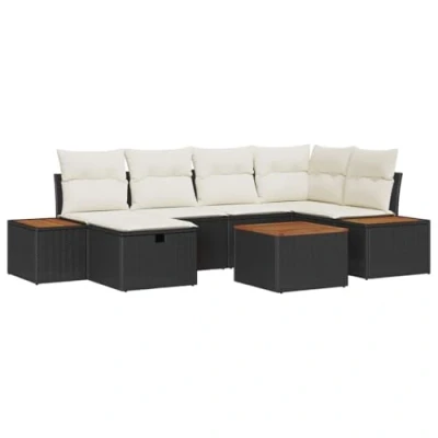 Afbeelding van vidaXL 7 delige Sofa Set voor Buiten met Kussens Zwart Poly Rattan