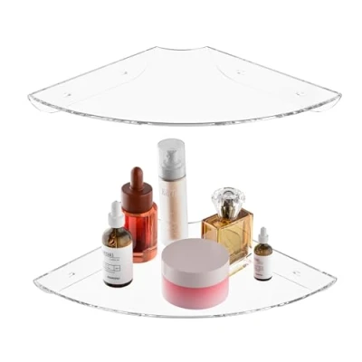 Afbeelding van Sezanrpt 24 x cm acryl hoek zwevende plank set van 2 transparante hoekwandplank voor woondecoratie, luidsprekers, beveiligingscamera&#039;s, toiletten, planten, figuren, cosmetica, boeken