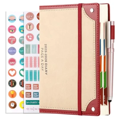 Afbeelding van Mljtoyo Schoolagenda 2025 2026, A5, één pagina per dag, 25/26, met pen, stickers, gekleurde maandregisters, dagboek 2026 van 25 juli tot 26 juni