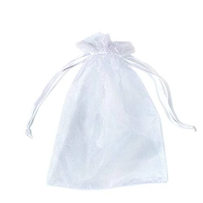 Afbeelding van PLECUPE Organzazakjes, 100 stuks, 30 x 40 cm, trekkoord, bruiloftszakjes, sieradenzakjes, cadeauzakjes voor geschenken, sieradenopslag, verpakking wit