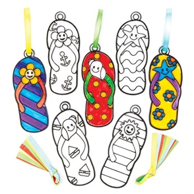 Afbeelding van Baker Ross Flip Flop Suncatcher decoratieset voor kinderen om te decoreren en weer geven Creative Summer Craft Set for Kids (Pack of 8)