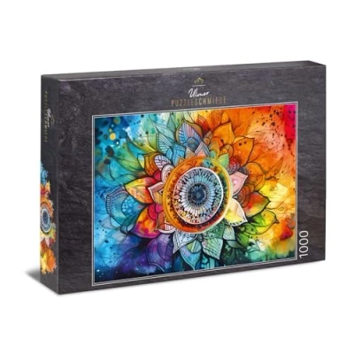 Afbeelding van Ulmer Puzzleschmiede 1000 stukjes puzzel regenboog mandala motief relatief eenvoudige door een grote verscheidenheid aan vormen en kleuren kwaliteit Made in Germany