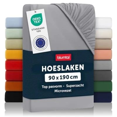 Afbeelding van Blumtal Hoeslaken Microvezel 90 x 190 cm Oeko Tex gecertificeerd tot 25 Matrashoogte Grijs