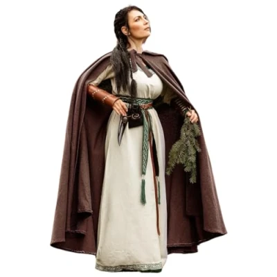 Afbeelding van Leonardo Carbone® middeleeuwse cape Frantz met capuchon, kleding voor dames en heren, mannen, hobbit kostuum, LARP, Viking, cosplay, renaissance, Halloween, 100% katoen, bruin