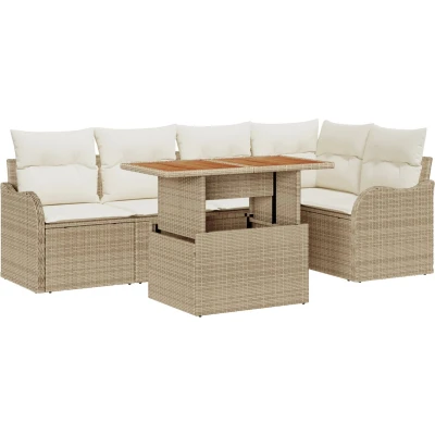 Afbeelding van vidaXL 6 delige ligbed set met kussens Beige Poly Rattan Acacia
