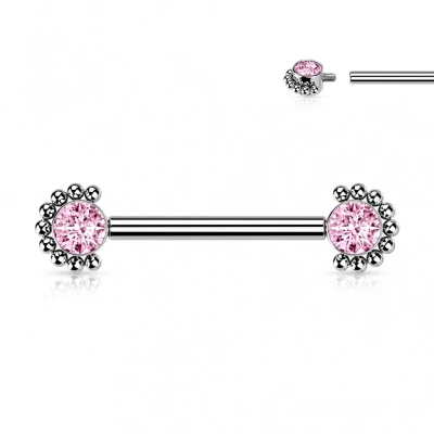 Afbeelding van Tepelpiercing Beaded Edge roze steentje