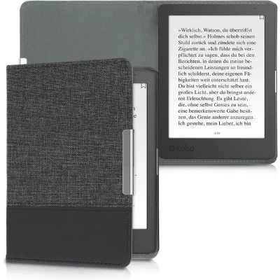Afbeelding van kwmobile hoes compatibel met Kobo Aura Edition 1 Canvas beschermhoes in antraciet/zwart Voor e reader