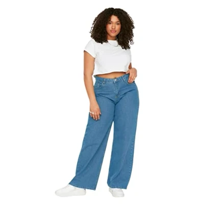 Afbeelding van Trendyol Vrouwen Hoge taille Breed been Plus size jeans