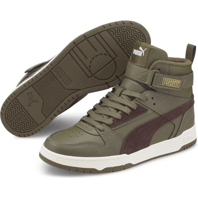 Afbeelding van Puma GAME Unisex Sneakers hoog, Maat: 42.5, Deep olive/dark chocolate/team gold Leer en imitatieleer