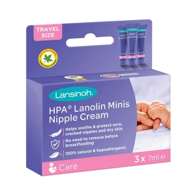 Afbeelding van Lansinoh HPA Lanolin nipple Cream for sore &amp; cracked skin, 100% natural single ingredient, breastfeeding essential, tasteless, odourless, hospital bag, moisturising, 3x7ml
