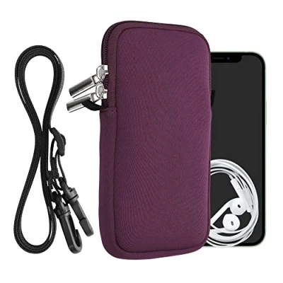 Afbeelding van kwmobile Tasje voor smartphones XL 6,7/6,8&quot; Hoesje van neopreen in braam Phone case met nekkoord