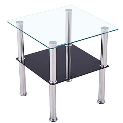 Afbeelding van CasaXXl Salontafel glas met veiligheidsglas &amp; facetgeslepen glazen tafel perfect geschikt als bijzettafel/woonkamertafel 40 x 47 cm (hoekig, zwart)