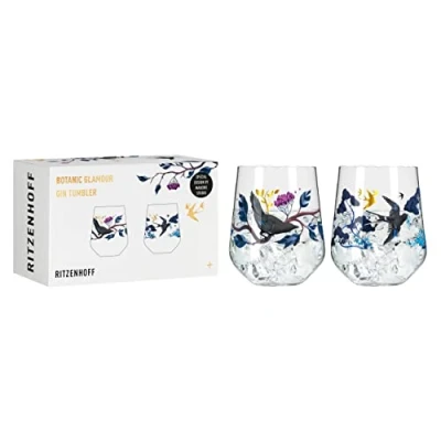 Afbeelding van RITZENHOFF 3801002 Gin glazenset, 700 ml, serie Botanic Glamour nr. 1, 2 stuks tuimelaars met papierwerelden, Made in Germany