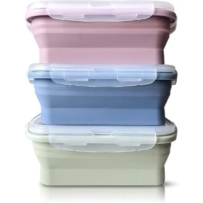 Afbeelding van siliconen voedselopslagcontainers met deksels, 3 delige set, 800 ml, herbruikbare ruimtebesparende containers, lunchcontainers, bento dozen voor magnetron, vriezer en vaatwasser