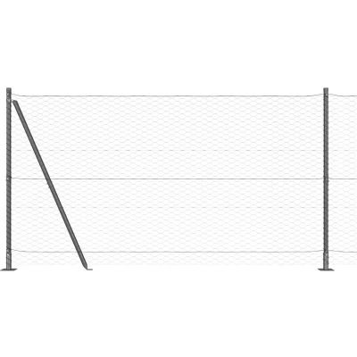 Afbeelding van vidaXL Hexagon Hek Grijs 1,2x50 m Staal, Hekpalen met Basisplaten 13 stuks Ø32mm 68,5cm Verzinkt Staal
