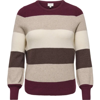 Afbeelding van ONLY Carmakoma Carnew Daria Stripe Trui, Dames, Maat: L 50/52, Zinfandel