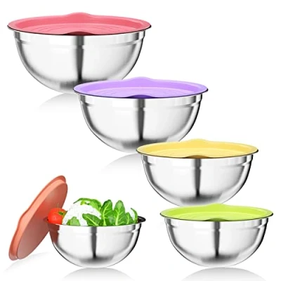 Afbeelding van Newaner Saladekommen 5 delige set, mengkommen van roestvrij staal met luchtdicht deksel, 4,5 l / 3,5 2,5 2 1,4 keukenaid kommen zijn stapelbaar en vaatwasmachinebestendig, voor mengen
