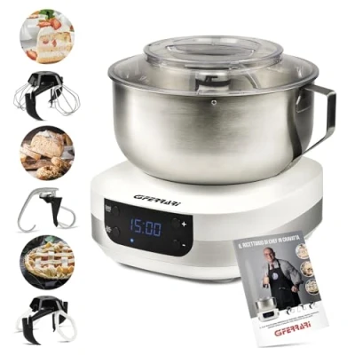 Afbeelding van G3 Ferrari G20145 Planetary Pastaio Gourmet kneedmachine, 1500 watt, 5 liter, roestvrijstalen kom met handvat, digitaal display, snelheden, timer, inclusief receptenboek