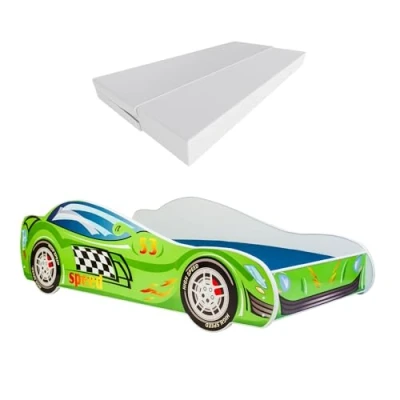 Afbeelding van KOBI kinderbed Speed Car 140 x 70 cm meerkleurig thema Race jongens meisjes met lattenbodem en matras hutbed barrière