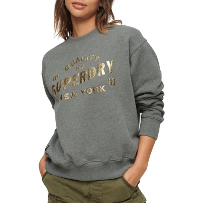 Afbeelding van Superdry LUXE Metallic LOGO Sweater, Dames, Maat: 38, Rich charcoal marl