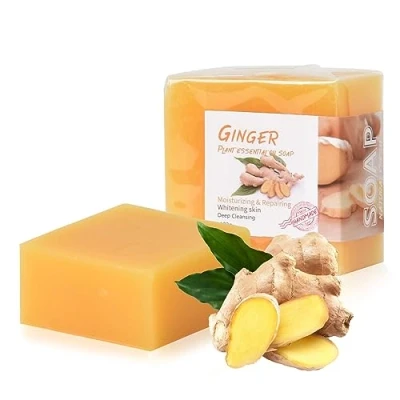 Afbeelding van 2 stuks natuurlijke zeep, gemberzeep, natuurlijk biologisch, 100 g, handgemaakt voor huid, haar, lichaam, gezicht, baden, douchen, wassen
