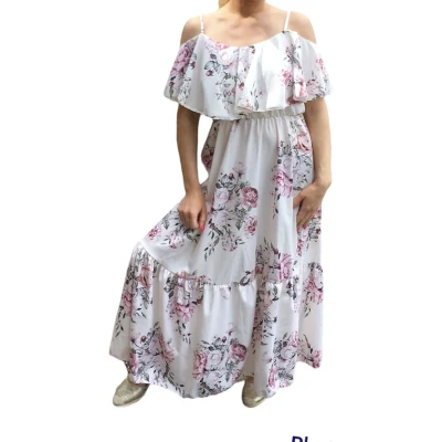 Afbeelding van Maxi jurk, gebloemd, open schouders, one size