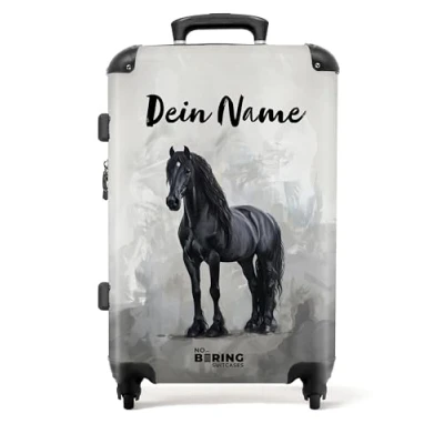 Afbeelding van NoBoringSuitcases.com® Koffer groot Rolkoffer lichtgewicht Statisch portret van een zwart paard Reiskoffer met 4 wielen Grote trolley XL 20 kg bagage