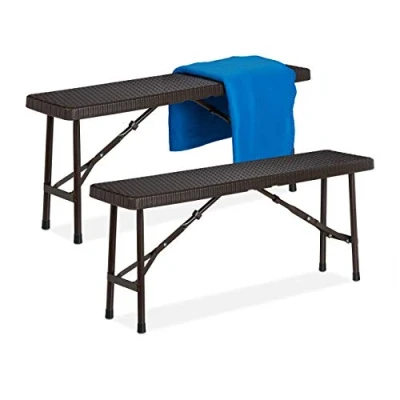Afbeelding van Relaxdays bierbank set van 2, inklapbare partybank voor terras &amp; tuin, kunststof, campingbank, HBD: 42x100x25 cm, bruin