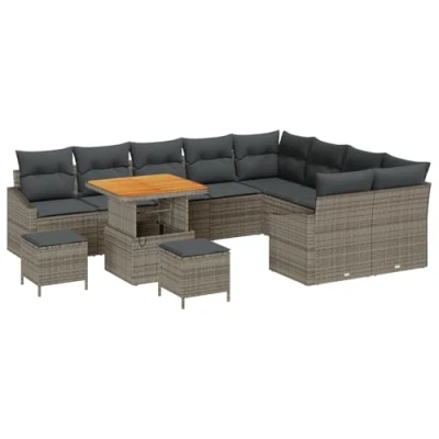 Afbeelding van vidaXL 12 delige Tuin Sofa Set met Kussens Grijze Poly Rattan Acacia