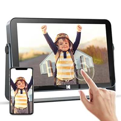 Afbeelding van Digitale fotolijst met oplaadbare batterij, IPS touchscreen in HD resolutie, delen van foto&#039;s en video&#039;s via de app, video, muziek, kalender, alarm, weer