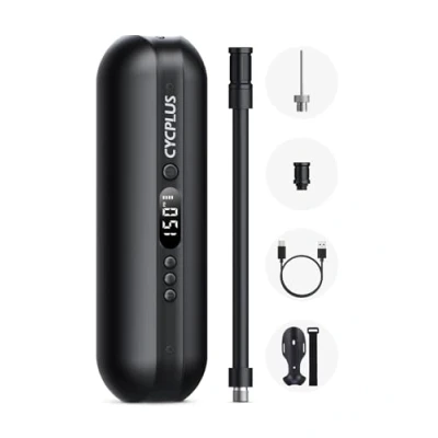 Afbeelding van CYCPLUS I50 PSI Elektrische compressor, draagbare fietspomp, mini bandenpomp met digitaal lcd ledlicht, oplaadbare Li ion 12 V, voor alle fietsen als zaklamp en powerbank