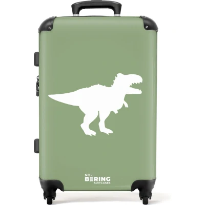 Afbeelding van NoBoringSuitcases.com® Kinderkoffer jongen Kindertrolley jongens Groen met T rex dino Koffer kind groot Rolkoffer lichtgewicht Reiskoffer 4 wielen Grote trolley XL 20 kg bagage